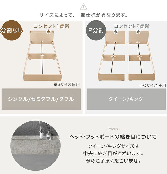 [セミダブル] 収納ベッド 3ゾーンポケットコイル スマホスタンド＆USB・コンセント付き 宮棚 マットレス付き 〔73400089〕