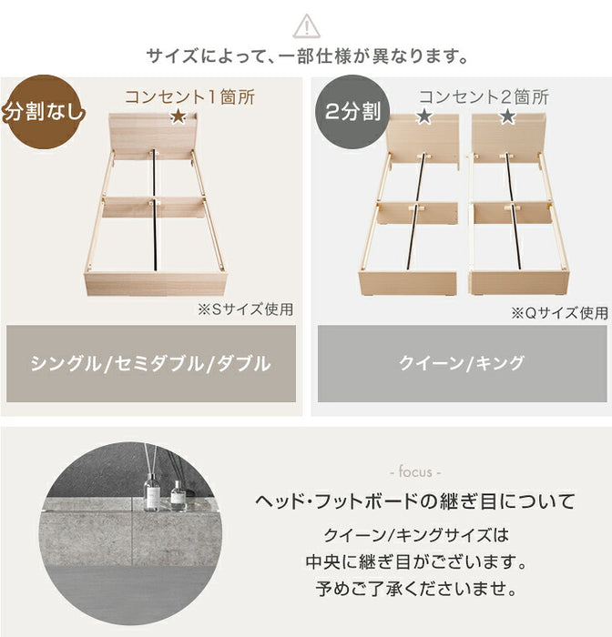 [クイーン] マットレス付 収納ベッド スマホスタンド＆USB・コンセント付き 4Dメッシュ ポケットコイルマットレス〔73400254〕
