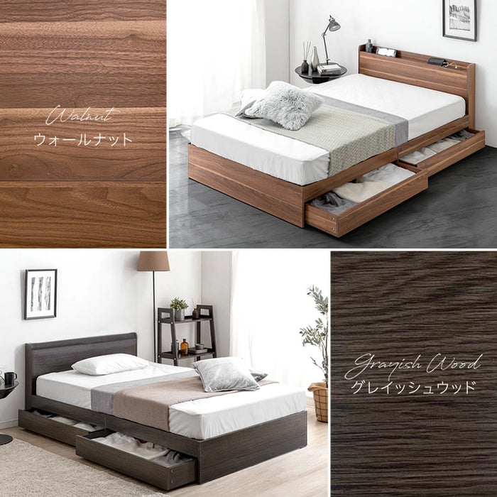 [セミダブル] 収納付きすのこベッド ベッドフレーム単品 スマホスタンド＆USB+2口コンセント 宮付き 容量約77L〔73400031〕