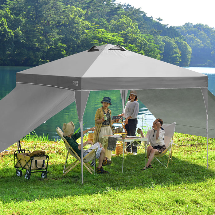 ［おもり4個セット サイドシート1枚付き］3m×3m タープテント 高さ3段階 ベンチレーション 収納バッグ UV 耐水〔74100074〕