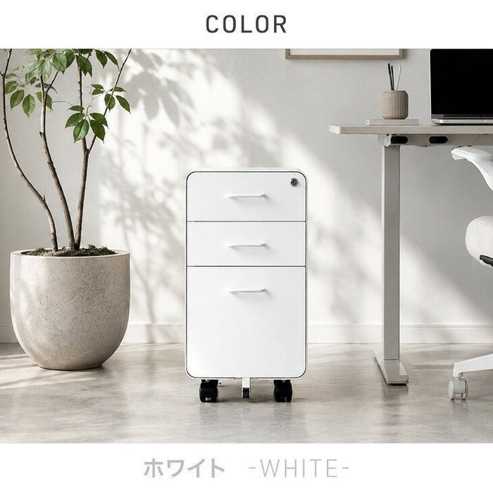 【新発売記念プライス】［個人のお客様］スリム デスクワゴン 3段 キャスター付き 完成品 鍵付き 全段フルオープン〔77400028a〕