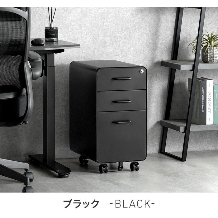 【新発売記念プライス】［個人のお客様］スリム デスクワゴン 3段 キャスター付き 完成品 鍵付き 全段フルオープン〔77400028a〕