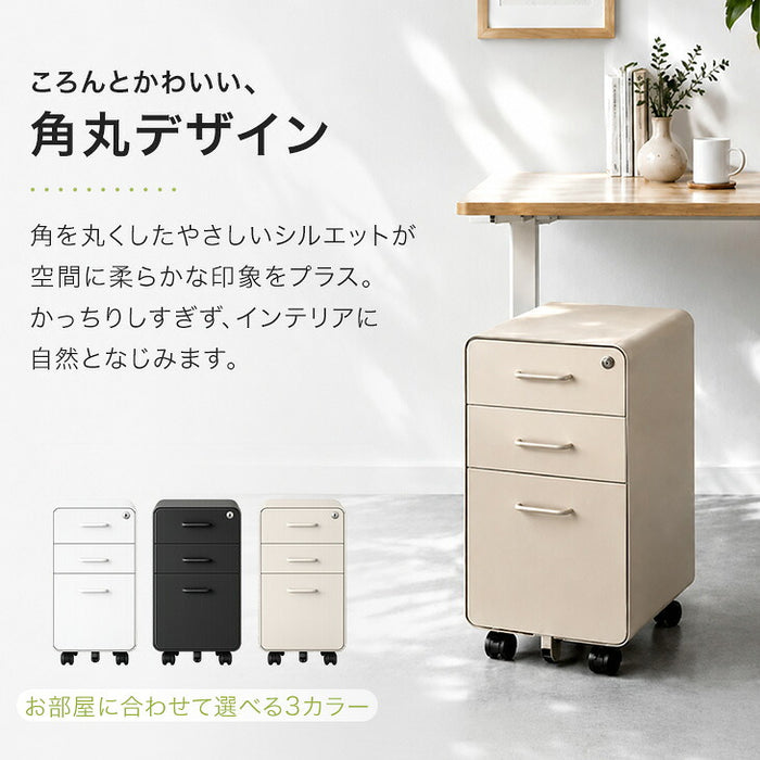 【新発売記念プライス】［個人のお客様］スリム デスクワゴン 3段 キャスター付き 完成品 鍵付き 全段フルオープン〔77400028a〕