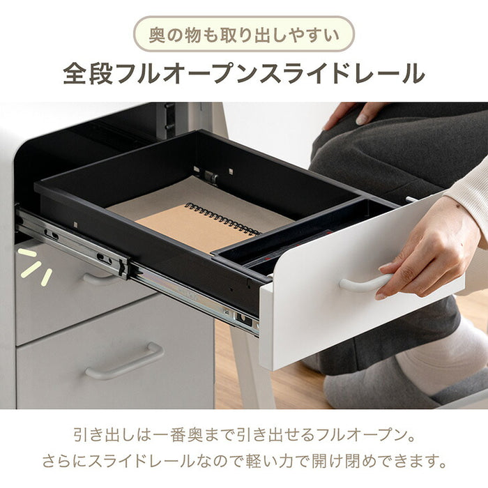 【新発売記念プライス】［個人のお客様］スリム デスクワゴン 3段 キャスター付き 完成品 鍵付き 全段フルオープン〔77400028a〕