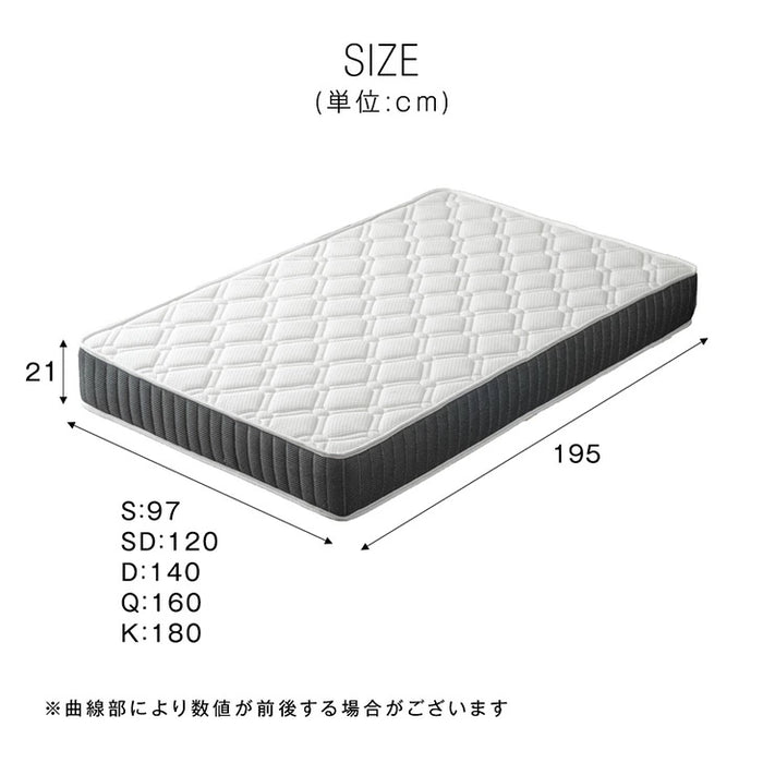 [セミダブル] マットレス 3ゾーン構造 超高密度 ポケットコイル 厚み21cm 4Dメッシュ 抗菌 調湿 硬め リバーシブル エッジサポート〔77500003〕