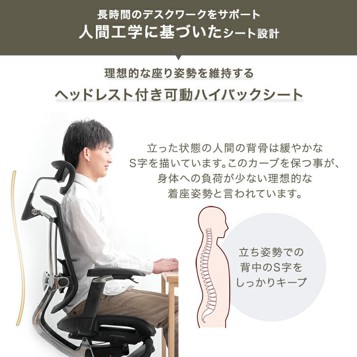高次元の多機能 オフィスチェア 3Dアームレスト 無段階リクライニング シートスライド ヘッドレスト フットレスト メッシュ〔79100003〕
