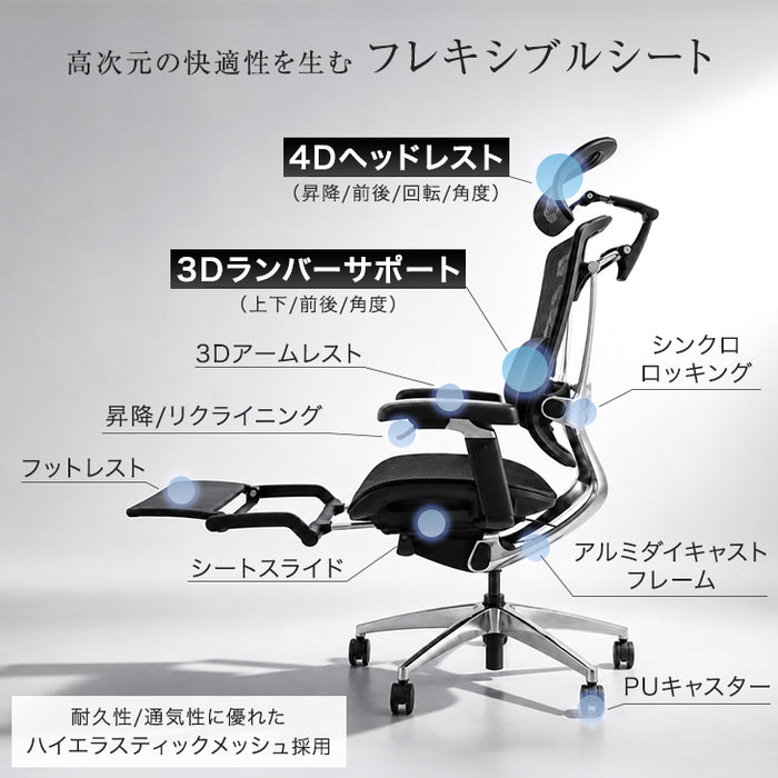 【新発売記念プライス】高機能 オフィスチェア ヘッドレスト アームレスト付き〔79100005〕