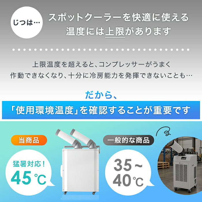 猛暑対応! 業務用 スポットクーラー ツインダクト リモコン付き 100v スポットエアコン ポータブルクーラー 移動式エアコン 工事不要 熱中症対策〔79700013〕