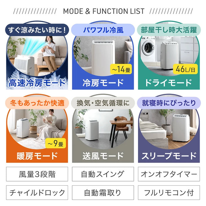 超ハイパワー スポットエアコン テラス窓パネル付 冷房 14畳 暖房 9畳 除湿 3.5kW ノンドレン 家庭用 冷暖房 スポットクーラー 工事不要〔79800020〕
