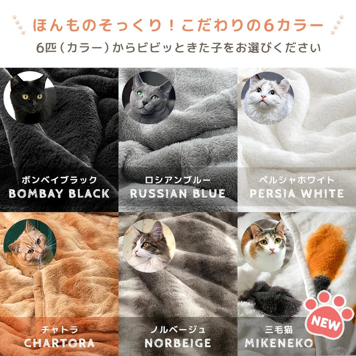≪TVで紹介≫[ハーフ] もはや、ねこ。 2枚合わせ 洗える 掛け毛布 ブランケット 綿入り毛布  あったか  冬用 厚手 猫の手触り 可愛い〔80100306〕