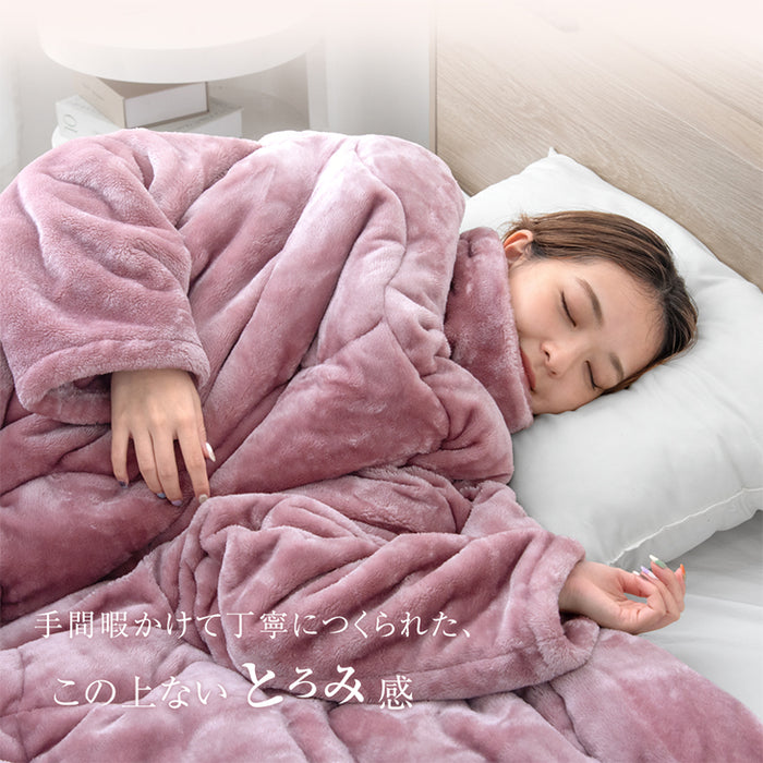 【クリアランス】[シングル] “寝ながら”スマホ 袖付き掛け布団 超ワイド とろりん  エアロゲル 洗える冬 おしゃれ〔80100141〕