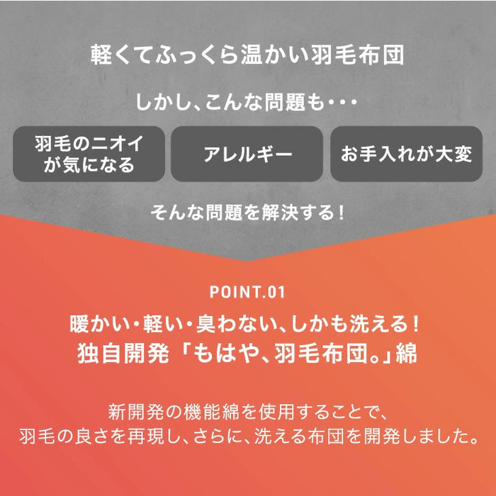 ［ダブル］もはや、羽毛。洗える 掛け布団 防ダニ 洗濯ネット付き 暖かい 人工ダウン 人工羽毛〔80100183〕