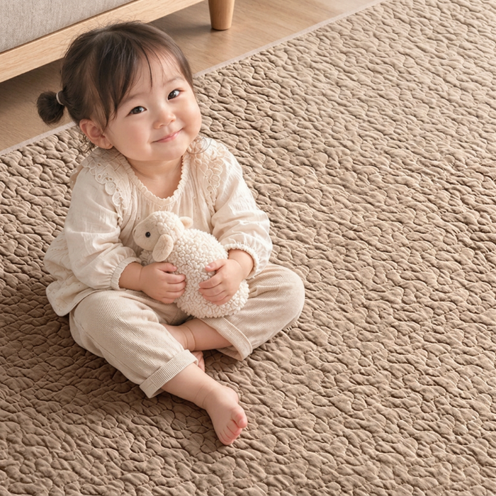 【新発売記念プライス】［190×190cm］イブルマット リバーシブル 洗える 綿100% 抗菌 防臭 低ホル ラグ 薄手 キルト 〔81900280〕