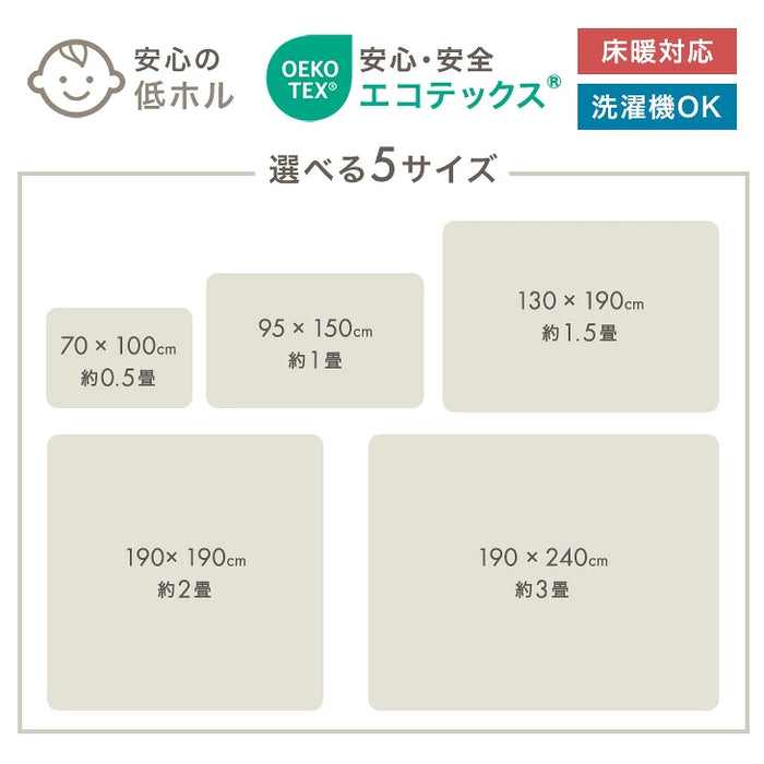 【新発売記念プライス】［190×190cm］イブルマット リバーシブル 洗える 綿100% 抗菌 防臭 低ホル ラグ 薄手 キルト 〔81900280〕