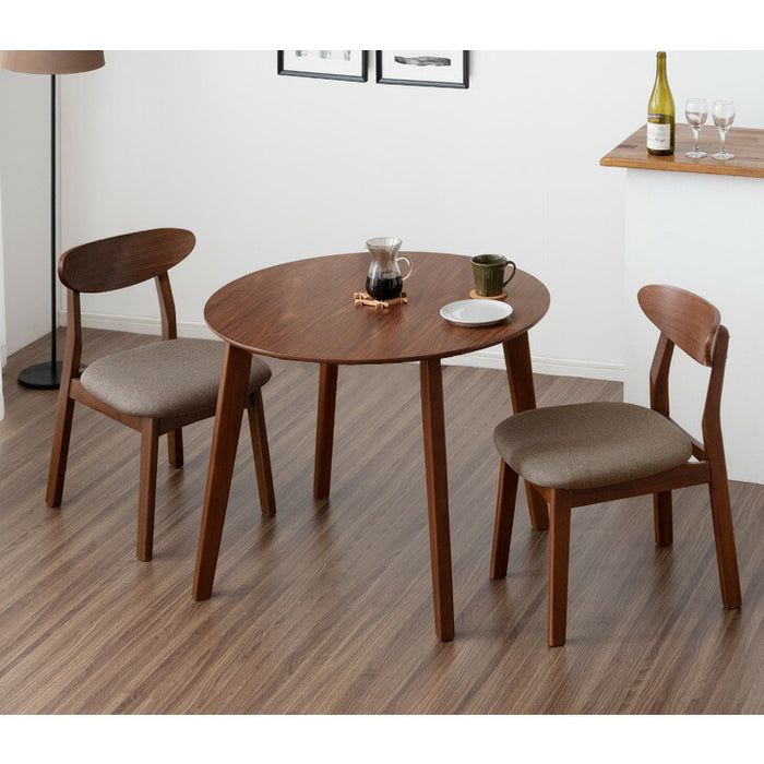 ［幅90cm］円形 ダイニングテーブル 3点セット 丸テーブル 木製 カフェ風 天然木 二人掛け〔82100008〕