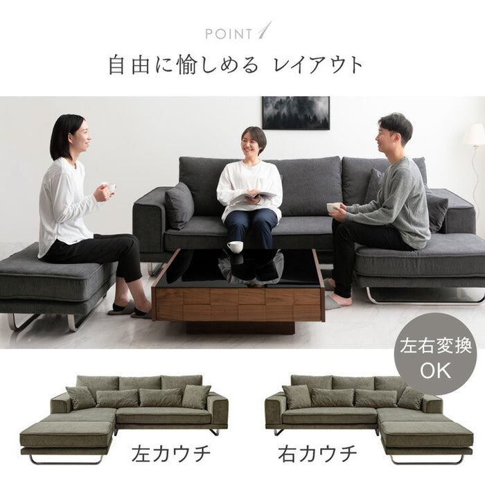 コーデュロイソファ 4人掛け カウチソファ  L字 コーナーソファ【玄関渡し】 【超大型商品】〔82500004〕