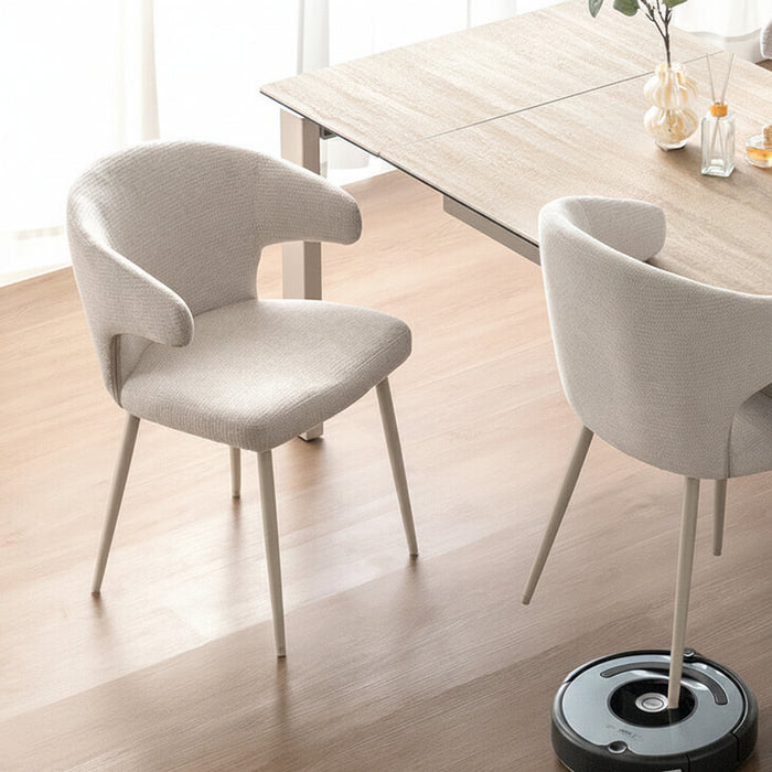 ［1脚］テーブルに掛けられる ダイニングチェア お掃除ロボット対応 ハンギング スチール脚 肘付き レザー調 ファブリック 床傷防止アジャスター〔83200047〕