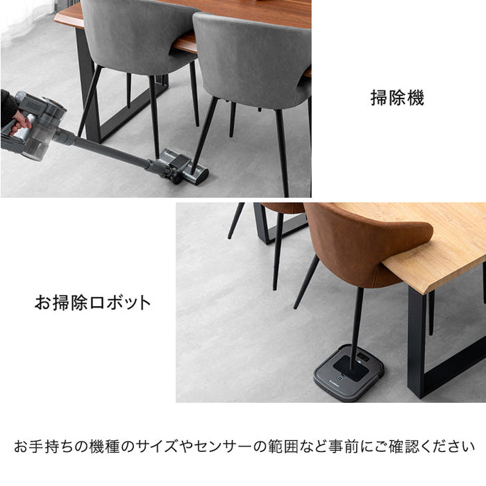 ［4脚セット］テーブルに掛けられる ダイニングチェア お掃除ロボット対応 ハンギング スチール脚 肘付き レザー調 ファブリック 床傷防止アジャスター〔83200072〕