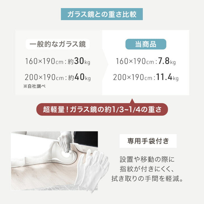 ［160×190］割れない 3面鏡 折りたたみ キャスター付き 全身鏡 超軽量 割れない鏡 フィルムミラー 姿見 鏡【超大型商品】〔83800013〕