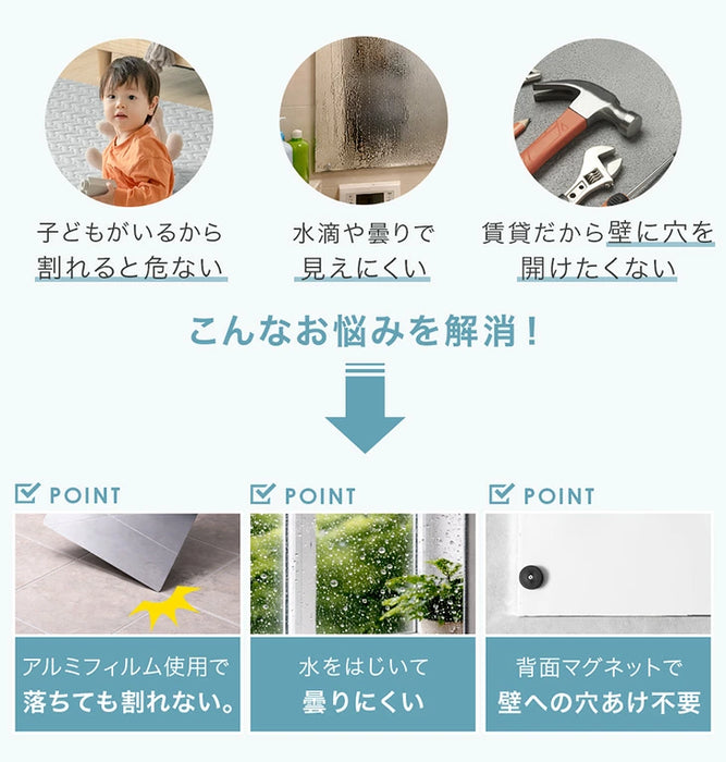 ［40×60］割れない 浴室鏡 くもり止め フレームレス マグネット フィルムミラー 〔83800021〕
