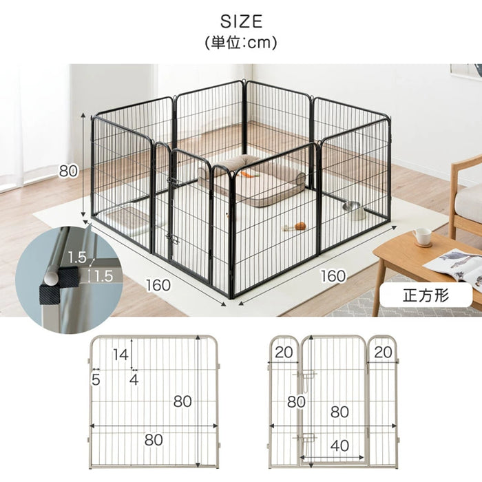 ［1ドア・高さ80cm］バリアフリー ペットサークル ハイタイプ サークル ペットケージ 正方形〔83900001〕