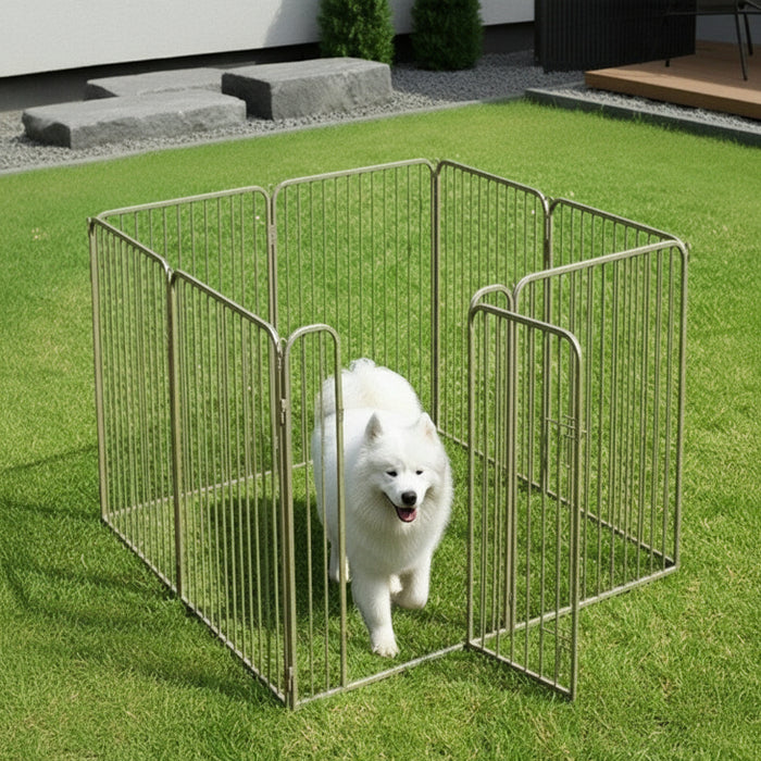 ［高さ100cm］超ハイタイプ ペットサークル 大型犬対応 出入りラクラク スチール ケージ 屋内外兼用 組み替えOK〔83900002〕