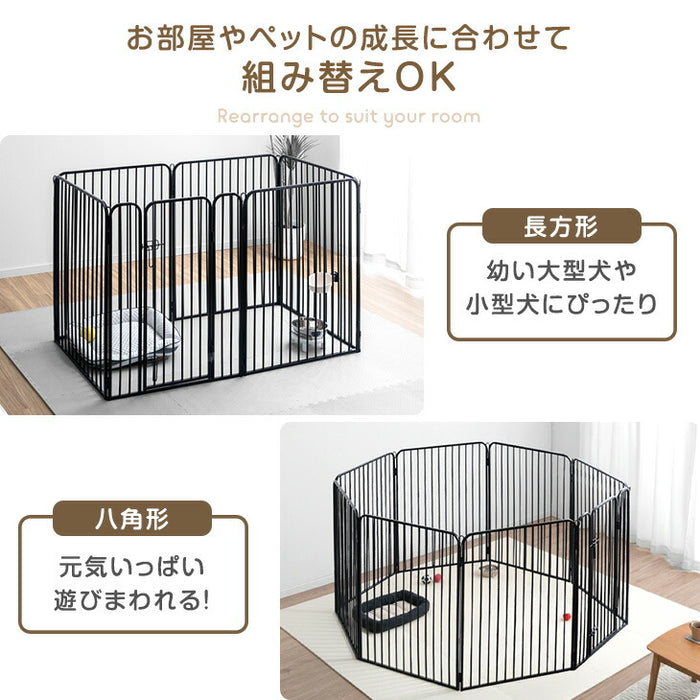 ［高さ100cm］超ハイタイプ ペットサークル 大型犬対応 出入りラクラク スチール ケージ 屋内外兼用 組み替えOK〔83900002〕