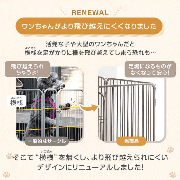［高さ100cm］超ハイタイプ ペットサークル 大型犬対応 出入りラクラク スチール ケージ 屋内外兼用 組み替えOK〔83900002〕