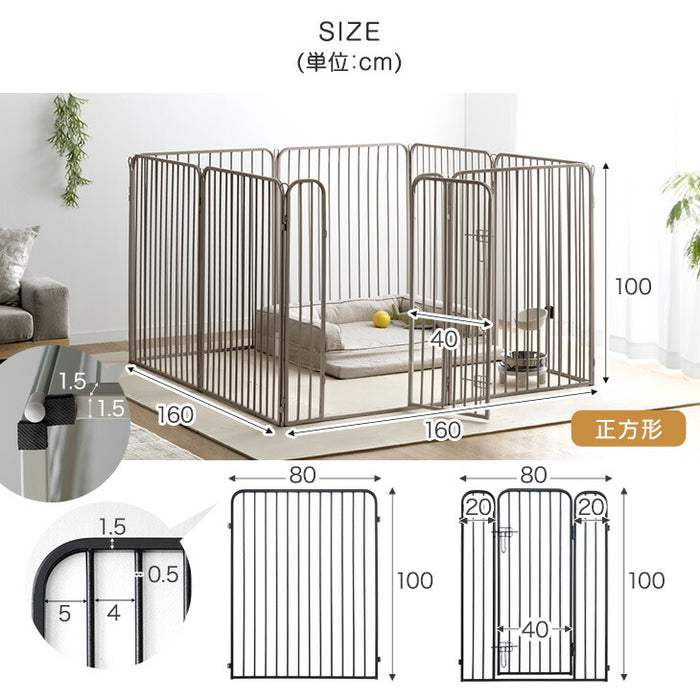 ［高さ100cm］超ハイタイプ ペットサークル 大型犬対応 出入りラクラク スチール ケージ 屋内外兼用 組み替えOK〔83900002〕