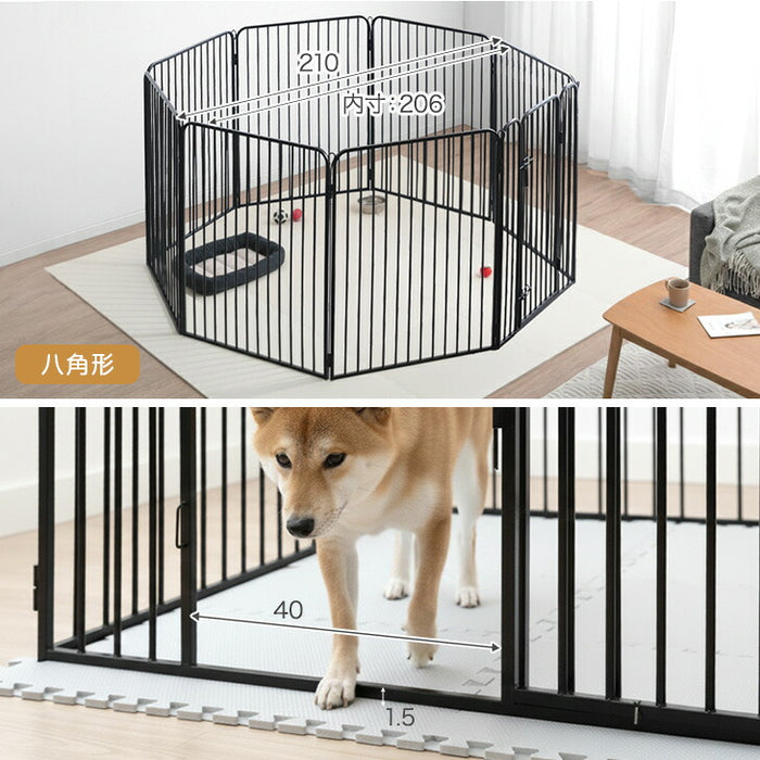 ［高さ100cm］超ハイタイプ ペットサークル 大型犬対応 出入りラクラク スチール ケージ 屋内外兼用 組み替えOK〔83900002〕