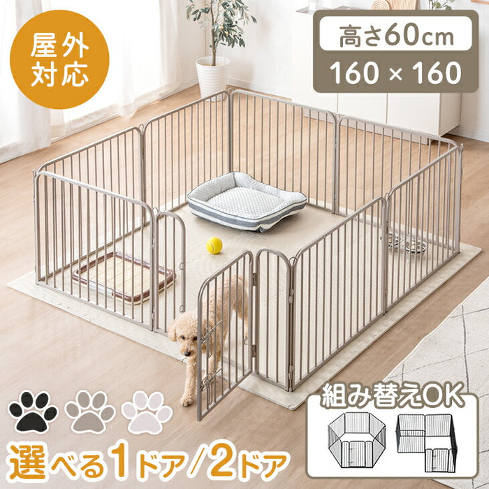 ［高さ60cm 2ドア］バリアフリー ペットサークル ハイタイプ サークル ペットケージ 正方形〔83900004〕