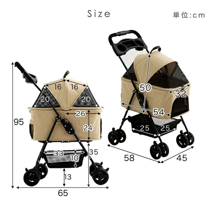 折り畳み わんタッチ 3way ペットカート ライト 耐荷重 15kg レインカバー ドリンクホルダー 取り外し可能 フルオープン 自立可〔84000012〕