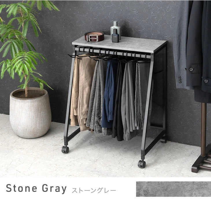 ［ロータイプ］［幅40cm・10本掛け］スラックスハンガー コンパクト設計 スリム キャスター付 粉体塗装 衣類収納 意匠権取得〔84300047〕