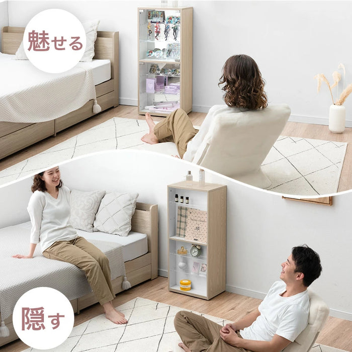 幅40cm 推せる/隠せるオタばれ防止ラック 回転式 アクリル 背面ミラー コレクションケース 北欧〔84300038〕