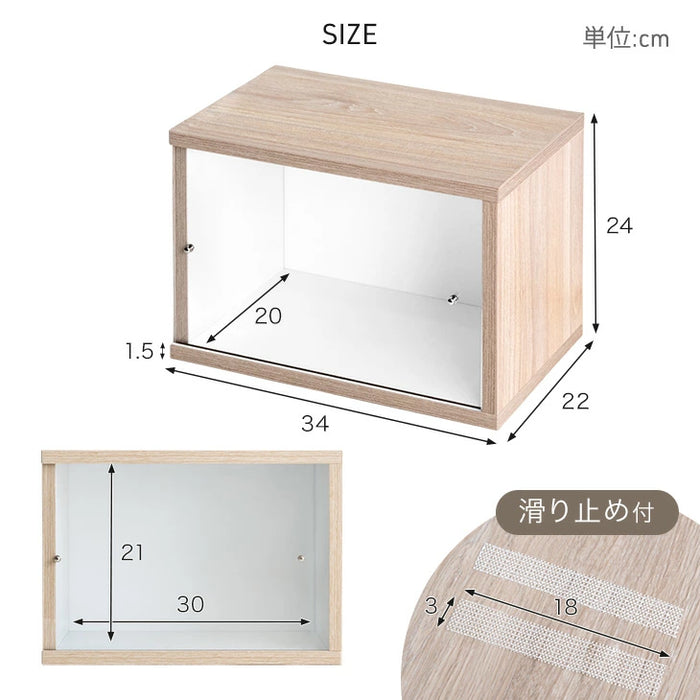 〔1個〕木目調 コレクションケース 背面ミラー付 アクリル ディスプレイケース〔84300040〕
