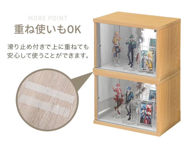 〔1個〕木目調 コレクションケース 背面ミラー付 アクリル ディスプレイケース〔84300040〕