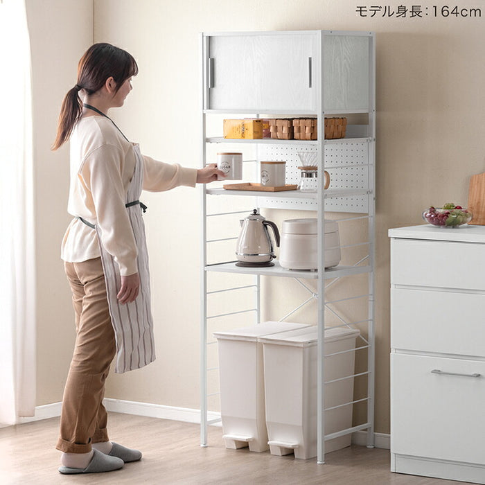 【新発売記念プライス】［木目調扉］幅60 キッチンラック 4段 高耐荷重 スライド棚〔84300074〕