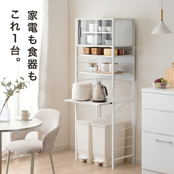 【新発売記念プライス】［木目調扉］幅60 キッチンラック 4段 高耐荷重 スライド棚〔84300074〕