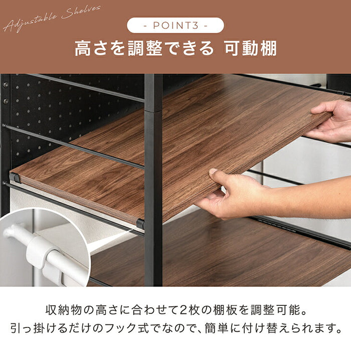 【新発売記念プライス】［木目調扉］幅60 キッチンラック 4段 高耐荷重 スライド棚〔84300074〕