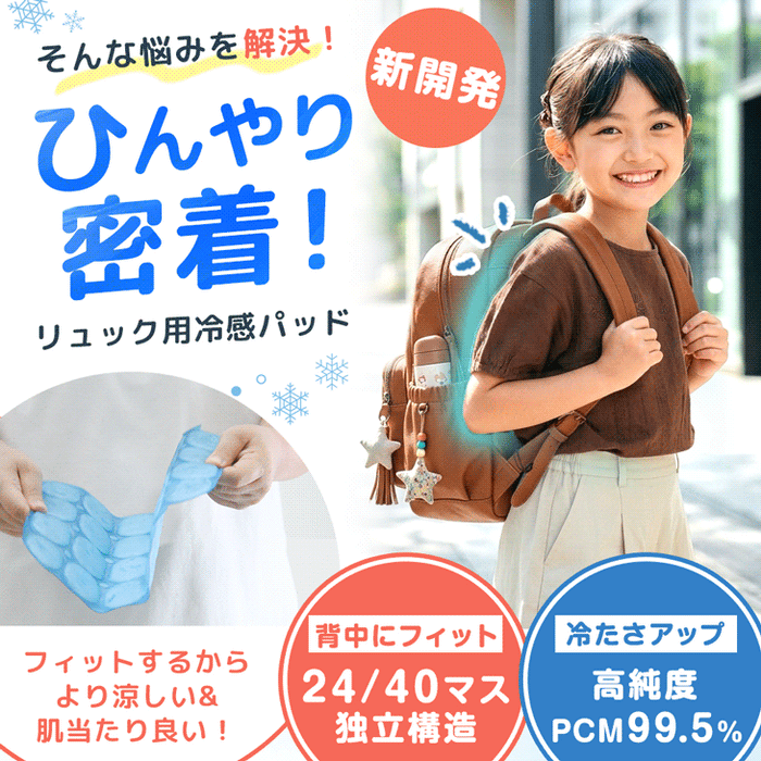 ≪Qさま!!で紹介≫［Lサイズ］現役ママが考えた リュック用 冷感パッド 自然凍結 ひんやり 熱中症対策 アイスクール〔85000010〕