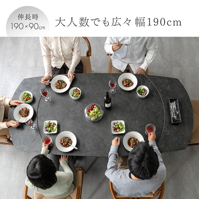 【新発売記念プライス】伸長式 円形ダイニングテーブル 単品 セラミック ～6人掛け 楕円 エクステンション 石目調 木目 1本脚【搬入設置込み】【超大型商品】〔99901338〕