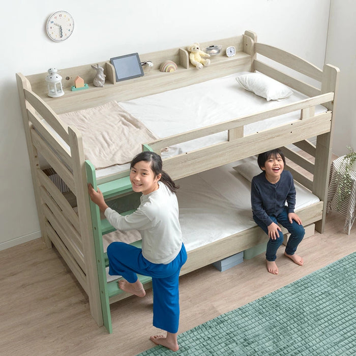 サイド宮付き 二段ベッド 照明＆コンセント付 分離可能 シングル対応 2段ベッド 子供部屋【超大型商品】〔85800002〕