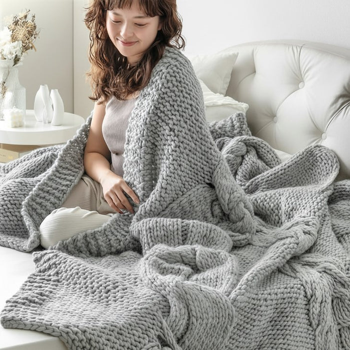 [シングル] 眠るセーター 毛布 メリノウール100% ニット ブランケット 冬用 手編み 膝掛け ウール 100 掛布団 マルチカバー 暖かい 厚手 大判 おしゃれ 北欧 ギフト 〔86120002〕