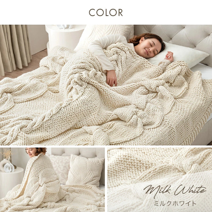 [シングル] 眠るセーター 毛布 メリノウール100% ニット ブランケット 冬用 手編み 膝掛け ウール 100 掛布団 マルチカバー 暖かい 厚手 大判 おしゃれ 北欧 ギフト 〔86120002〕