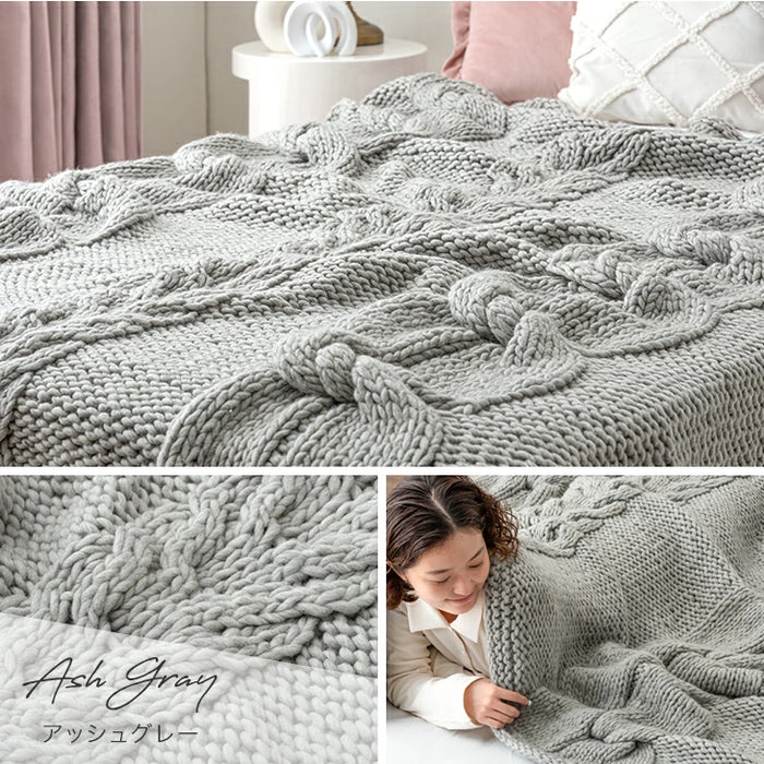 [シングル] 眠るセーター 毛布 メリノウール100% ニット ブランケット 冬用 手編み 膝掛け ウール 100 掛布団 マルチカバー 暖かい 厚手 大判 おしゃれ 北欧 ギフト 〔86120002〕