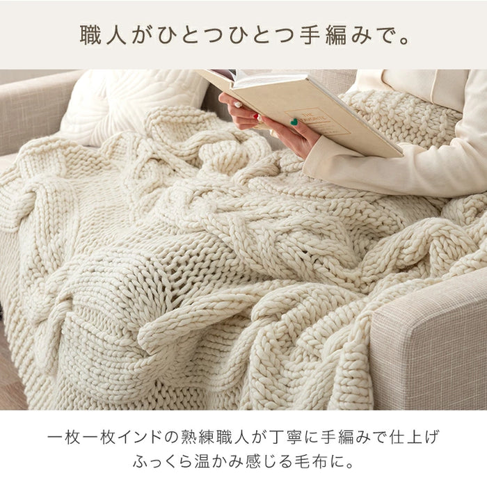 [ハーフ] 眠るセーター 毛布 メリノウール100% ニット ブランケット 冬用 手編み 膝掛け ウール 100 掛布団 マルチカバー 暖かい 厚手 大判 おしゃれ 北欧 ギフト 〔86120001〕