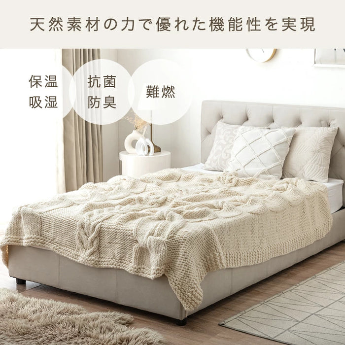 [セミダブル] 眠るセーター 毛布 メリノウール100% ニット ブランケット 冬用 手編み 膝掛け ウール 100 掛布団 マルチカバー 暖かい 厚手 大判 おしゃれ 北欧 ギフト 〔86120003〕
