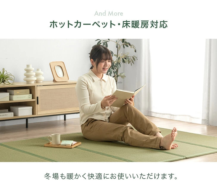 ［5つ折り］［ダブルロング］天然い草 畳マット 折り畳み 抗菌 防臭 床暖房対応 お掃除ロボット対応〔86400013〕