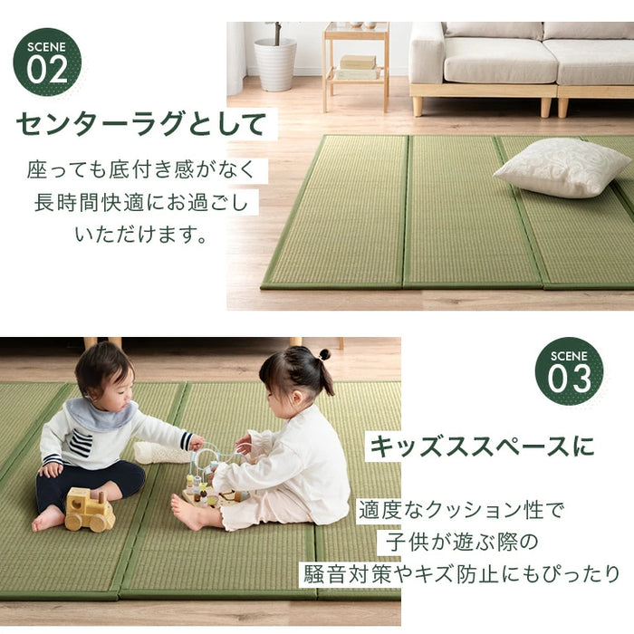 ［5つ折り］［ダブルロング］天然い草 畳マット 折り畳み 抗菌 防臭 床暖房対応 お掃除ロボット対応〔86400013〕