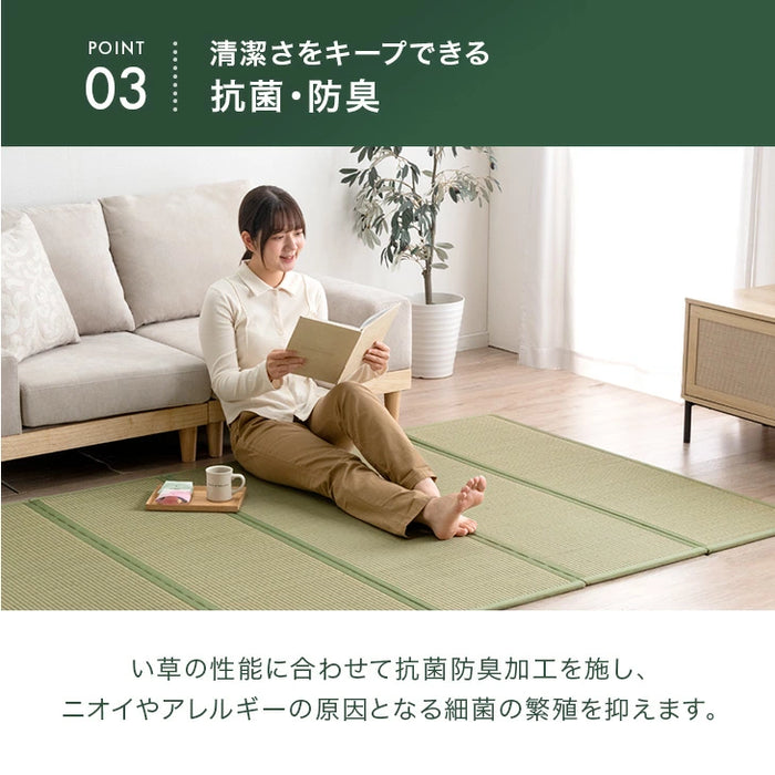 ［5つ折り］［ダブルロング］天然い草 畳マット 折り畳み 抗菌 防臭 床暖房対応 お掃除ロボット対応〔86400013〕